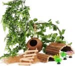 10PCS Crested Gecko Tank Accessories, Reptile Plants Bridge Vines, Coconut Shell with Ladder for Lizard, Chameleon Cage, Snakes, Hermit Crab, Leopard Gecko Tank Accessories, Terrarium Decor - Image 2