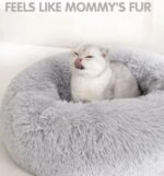 Cat Beds for Indoor Cats - Cat Bed Washable 20/24 inches, Dog Beds for Small Medium Dogs, Anti Anxiety Round Fluffy Plush Faux Fur Pet Bed, Thick Bottom (Light Grey, Medium) - Image 3