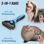 Pet Grooming Combo - Blue Deshedding Brush with Metal Comb for Detangling and Dematting Long, Matted Fur on Cats and Dogs - Image 3