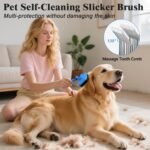 2PCS Self Cleaning Slicker Brush & Dog Comb - Skin Friendly Deshedding Grooming Tool for Dogs, Cats and Small Animals, Professional Deshedding Dematting Tool for Long and Short Haired Pets (Blue) - Image 3