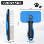 2PCS Self Cleaning Slicker Brush & Dog Comb - Skin Friendly Deshedding Grooming Tool for Dogs, Cats and Small Animals, Professional Deshedding Dematting Tool for Long and Short Haired Pets (Blue) - Image 4