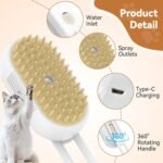 4 in 1 Pet Steam Brush for Shedding,Rechargeable cat brushes for indoor cats,Quiet Detangling Brush for Long Haired Cats and Dogs(White) - Image 4
