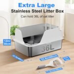 Non-Stick Stainless Steel Litter Box, XL Side Opening Splash-Proof & Leak-Proof Seamless Seal, Ellenpent Large Capacity, Cat Litter Box with Lid for Multi-Cats, Easy-Clean & Durable (White) - Image 3