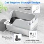 Non-Stick Stainless Steel Litter Box, XL Side Opening Splash-Proof & Leak-Proof Seamless Seal, Ellenpent Large Capacity, Cat Litter Box with Lid for Multi-Cats, Easy-Clean & Durable (White) - Image 4