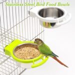 BNOSDM 2 PCS Stainless Steel Bird Bowls Bird Feeding Dish Water Cups Perch Stand Hanging Parakeet Food Container Food and Water Bowls with Spoon for Budgie Cockatoo Finch Lovebirds (Green) - Image 4