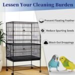 Daoeny Large Bird Cage Cover, Bird Cage Seed Catcher, Adjustable Soft Airy Nylon Mesh Net, Birdcage Cover Skirt Seed Guard for Parrot Parakeet Macaw African Round Square Cages (Black) - Image 3