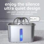Veken Innovation Award Winner Stainless Steel Cat Water Fountain, 95oz/2.8L Automatic Pet Fountain Dog Water Dispenser with Replacement Filters & Silicone Mat, Gifts for Cats, Dogs (Silver) - Image 4