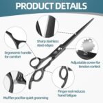 ETHYXE 7.0" Professional Dog Grooming Scissors Kit – 3-Piece Set with Straight, Curved & Thinning Shears, Black Japanese Stainless Steel, Includes Grooming Comb for Dogs & Cats - Image 4
