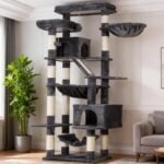 Heybly Cat Tree, 71-Inch-Tall Tower for Indoor Cats with 2 Perches, 2 Big Condos, 2 Hammocks, Basket, Scratching Pad, Large Cat Furniture and Condo, Smoky Gray HCT034G - Image 3
