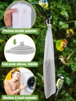 6 Pcs Finch Sock Feeder for Outdoor - Durable Thistle Seed Feeder Sacks with Food Grade Funnels, Bird Food Supply Tools for Garden Yard Wild Finch Feeding (3.9" x 15.7", White) - Image 4