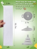6 Pcs Finch Sock Feeder for Outdoor - Durable Thistle Seed Feeder Sacks with Food Grade Funnels, Bird Food Supply Tools for Garden Yard Wild Finch Feeding (3.9" x 15.7", White) - Image 8