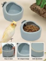 Niwaes 2 Pcs Pet Bird Bowls Ceramic Birds Cage Feeder Hanging Parrot Food Bowl Bird Cage Food Bowls for Budgie Finches Lovebirds Parakeet Cockatiels (Blue) - Image 4