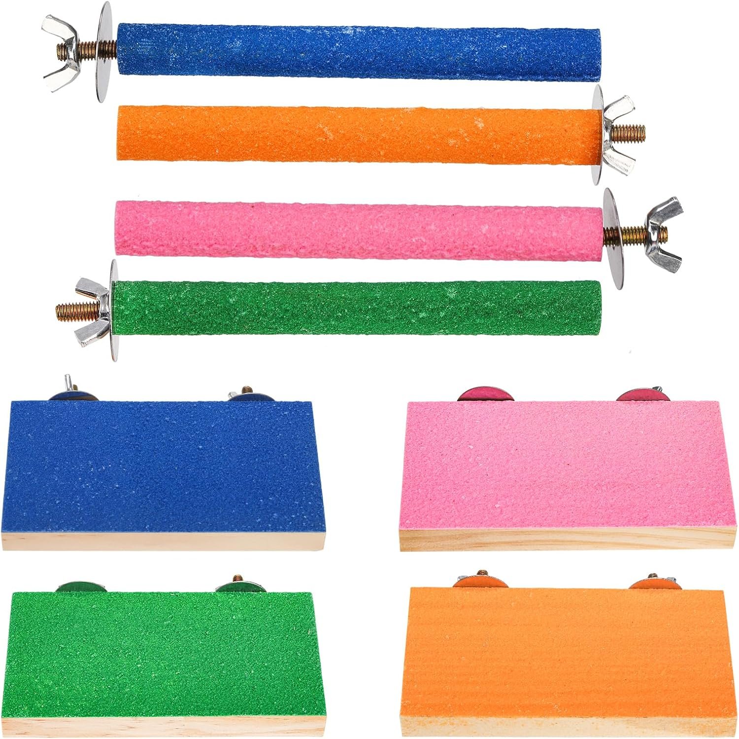 Mezchi 8 Pcs Bird Perch Stand Toy, Colorful Wood Parrot Perch Stand Platform Paw Grinding Stick, Bird Cage Accessories for Budgies,Parakeet,Cockatiel, Lorikeet, Conure - Image 5