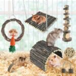 YIXUND Hamster Toys Rat Toys Chinchilla Toys Hamster Chew Toys Cage Accessories Apple Wood Sticks Ladder Bell Roller for Gerbil Guinea Pigs and Other Small Animal - Image 3