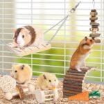 Hamster Chew Toys Set Small Animal Molar Toys Teeth Care Wooden Accessories for Guinea Pigs,Chinchillas,Gerbils,Mice,Rats,Mouse Rodents Toy Swing Seesaw Bridge (Wood) - Image 3