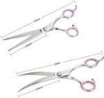 GEMEK Pet Cat Dog Grooming Scissors Set 4 Pieces Stainless Steel Professional Pet Trimmer Kit - 7.5 inch Straight Cutting, Thinning Shears, Curved, Grooming Combs - Image 5