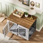 Lulive Dog Crate Furniture for Medium Dogs, 32'' Dog Kennel Indoor with Cushion & Wheels Wooden Dog Cage Double Doors Dog Crate End Table, White - Image 4