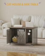 Cat Litter Box Enclosure, Hidden Litter Box Cabinet Furniture with Bell, Indoor Cat House, Farmhouse Style, 31.5 x 19.7 x 20.9Inches, for Hallway, Bedroom, Light Ivory and Brown CB82405X - Image 3