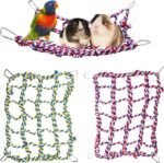 2 Pack Colorful Bird Rope Net, Pet Hanging Hammock, Rat Climbing Ladder Bridge Toys, Cage Decor Accessories for Small Animals Parakeets Cockatiels Hamster Ferret Lovebirds Guinea Pig- 11 × 8 inch - Image 2