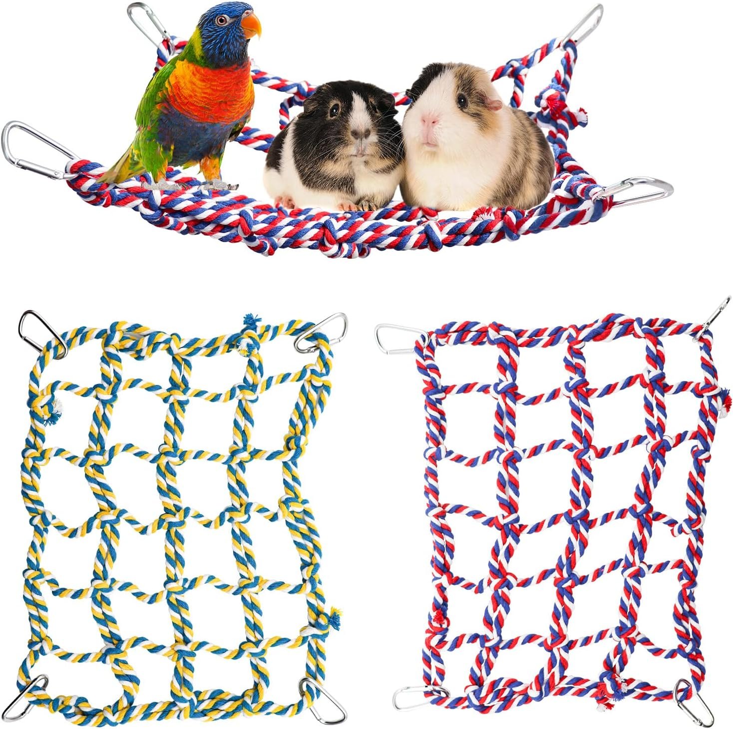 2 Pack Colorful Bird Rope Net, Pet Hanging Hammock, Rat Climbing Ladder Bridge Toys, Cage Decor Accessories for Small Animals Parakeets Cockatiels Hamster Ferret Lovebirds Guinea Pig- 11 × 8 inch - Image 2