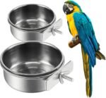 2Pcs Stainless Steel Bird Feeding Bowls, Small Bird Feeding Cup, Stainless Steel Parrot Food Bowl Cage with Holder, Parrot Cage Water Feeder, Pet Cage Cup Holder (Dia 3.93", 4.72",) - Image 2