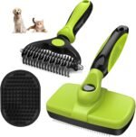 3PCS Self Cleaning Slicker Brush & Pet Grooming Rake & Bath Brush for Dogs,Cats and Horses | Double-Sided Dematting Comb & Skin Friendly Deshedding Grooming Tool | Premium Pet Supplies(Green Black) - Image 2