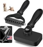 3PCS Self Cleaning Slicker Brush & Pet Grooming Rake & Flea Comb for Dogs,Cats and Horses | Double-Sided Dematting Comb & Skin Friendly Deshedding Grooming Tool | Premium Pet Supplies (Black) - Image 2