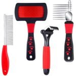 4 Pieces Pet Grooming Kit - Dematting Combs, Slicker Brush, and Steel Comb for Removing Knots and Hair from Dogs, Cats, and Poodles - Image 2