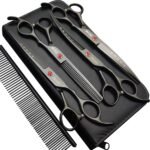 7.0in Titanium Professional dog Grooming Scissors set,Straight & Thinning & Curved scissors 4pcs set for Dog grooming Bright Black With Comb - Image 2