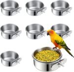 8 Pcs Stainless Steel Bird Food & Water Bowls with Clamp Holder - Hanging Bird Cage Feeding Dishes, Pet Feeders for Cockatiel, Conure, Budgie, Parakeet, Macaw & Small Animals - Image 2