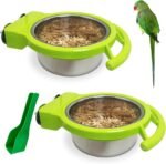 BNOSDM 2 PCS Stainless Steel Bird Bowls Bird Feeding Dish Water Cups Perch Stand Hanging Parakeet Food Container Food and Water Bowls with Spoon for Budgie Cockatoo Finch Lovebirds (Green) - Image 2
