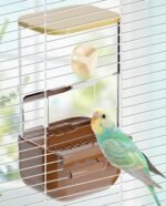 BNOSDM No Mess Bird Automatic Feeder Bird Cage Feeders Parrot Cage Accessories Transparent Seed Food Container with Perch for Finches, Parakeets, Budgies, Lovebirds, Cockatoos, Canaries (Brown) - Image 2