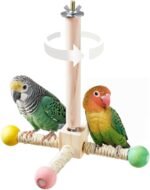 Bird Stand Perch Toy, Interactive Spinning Parakeet Toys, Wooden Exercise Wheel Parrot Toy, Enrichment Cockatiel Toy for Birds Cage, Bird Cage Accessories Perch Toys for Budgies (S) - Image 2