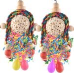 Bissap Conure Toys, 2PCS Bird Parrot Foraging Shredder Hanging Toys Sola Balls with Sand Hammer for Small Parrots Parakeets Conures Cockatiels Love Birds Cage Toy - Image 2