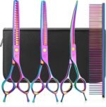 CITYWISH Dog Grooming Scissors, Professional 4 in 1 Dog Shears Set,Chunker Scissers,Curved Scissors,Thinning Shears and Comb for Cat Pet with Left Handed Deg Curved Shear - Image 2