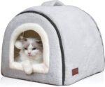 Cat Bed for Indoor Cats，Foldable cat cave，Anti-Slip & Water-Resistant Bottom，cat Houses for Indoor Cats or Small Dogs, Kitten Tent, Rabbit Bed，2 in 1 pet Bed (Grey) - Image 2