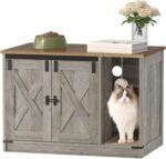 Cat Litter Box Enclosure, Hidden Litter Box Cabinet Furniture with Bell, Indoor Cat House, Farmhouse Style, 31.5 x 19.7 x 20.9Inches, for Hallway, Bedroom, Light Ivory and Brown CB82405X - Image 2