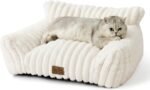 Cute Cat Couch, Fluffy Sofa Bed for Cats and Small Dogs, Premium Faux Rabbit Fur Cats beds for Indoor Cat, Ultra-Soft Supportive Pet Couch Furniture (Cream, S: 25.5''x17.5'') - Image 2