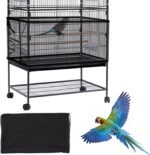 Daoeny Large Bird Cage Cover, Bird Cage Seed Catcher, Adjustable Soft Airy Nylon Mesh Net, Birdcage Cover Skirt Seed Guard for Parrot Parakeet Macaw African Round Square Cages (Black) - Image 2