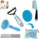 Dog Brush Grooming Kit 5PCS - Dog Brush for Shedding,Puppy Brush and Flea Comb for Dogs, Slicker Brush Comb and Dog Hair Brush Set Blue, Grooming at Home or Travel - Image 2