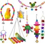 ESRISE 8 Pcs Parakeet Cockatiel Bird Toys, Parrots Cage Accessories Swing Wooden Perch Chewing Toy for Budgerigar, Conures, Love Birds, Finches, Budgies - Image 2