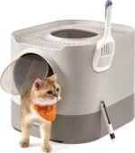 Feandrea Cat Litter Box with Lid, XL Enclosed Litter Box with Slide-Out Tray, Scoop, Brush, Anti-Tracking, for Cats of Different Sizes, Oatmeal and Warm Gray UPPT002G01 - Image 2