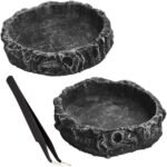 Fulanfudi 2PCS Reptile Water Dish Food Bowl Set Reptile Feeder Food and Water Dish with Feeding Tweezers Tong for Leopard Gecko Lizard Frog Snake Chameleon Tortoise(Style 1) - Image 2