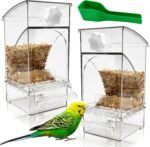Hamiledyi 2Pcs No Mess Bird Feeder Automatic Bird Cage Feeder Transparent Acrylic Parrot Seed Food Container with Perch for Parakeet Finch Lovebirds Budgies Canary - Image 2