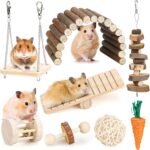 Hamster Chew Toys Set Small Animal Molar Toys Teeth Care Wooden Accessories for Guinea Pigs,Chinchillas,Gerbils,Mice,Rats,Mouse Rodents Toy Swing Seesaw Bridge (Wood) - Image 2
