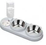 Marchul 3 in 1 Cat Bowl, Cat Food and Water Bowl Set with Water Dispenser and Stainless Steel Bowls, 15° Tilted Pet Raised Three Bowls for Indoor Cats, Small or Medium Sized Dogs - Image 2