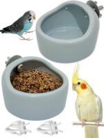 Niwaes 2 Pcs Pet Bird Bowls Ceramic Birds Cage Feeder Hanging Parrot Food Bowl Bird Cage Food Bowls for Budgie Finches Lovebirds Parakeet Cockatiels (Blue) - Image 2