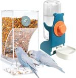 No Mess Bird Feeder Water Dispenser, Automatic Parrot Feeder Cage Accessories, Clear Parakeet Seed Container Food Feeder Drinker for Cage, Cockatiel Finch Lovebirds Budgies Canary(Feeder Waterer) - Image 2