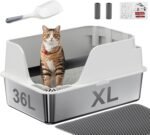 Non-Stick Stainless Steel Litter Box, XL Side Opening Splash-Proof & Leak-Proof Seamless Seal, Ellenpent Large Capacity, Cat Litter Box with Lid for Multi-Cats, Easy-Clean & Durable (White) - Image 2