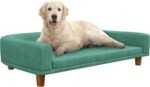 PawHut Dog Sofa Couch, Pet Bed with Comfortable Luxury Cushion, Washable Cover, Wooden Legs, Anti-Slip Mat for Large Dogs, Cats, Kittens, Green - Image 2